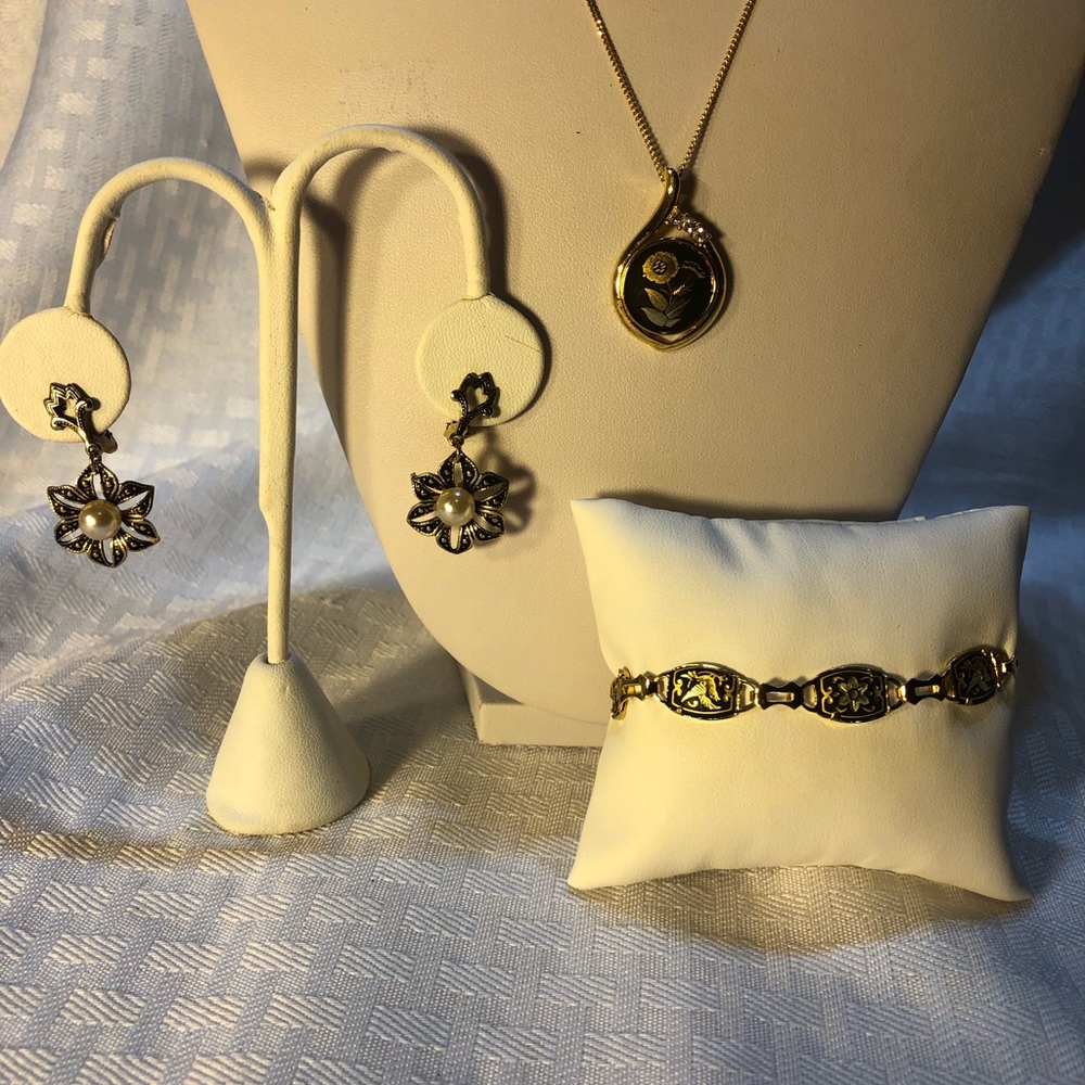 Vintage 1970’s 3 pc Damascene jewelry Spain